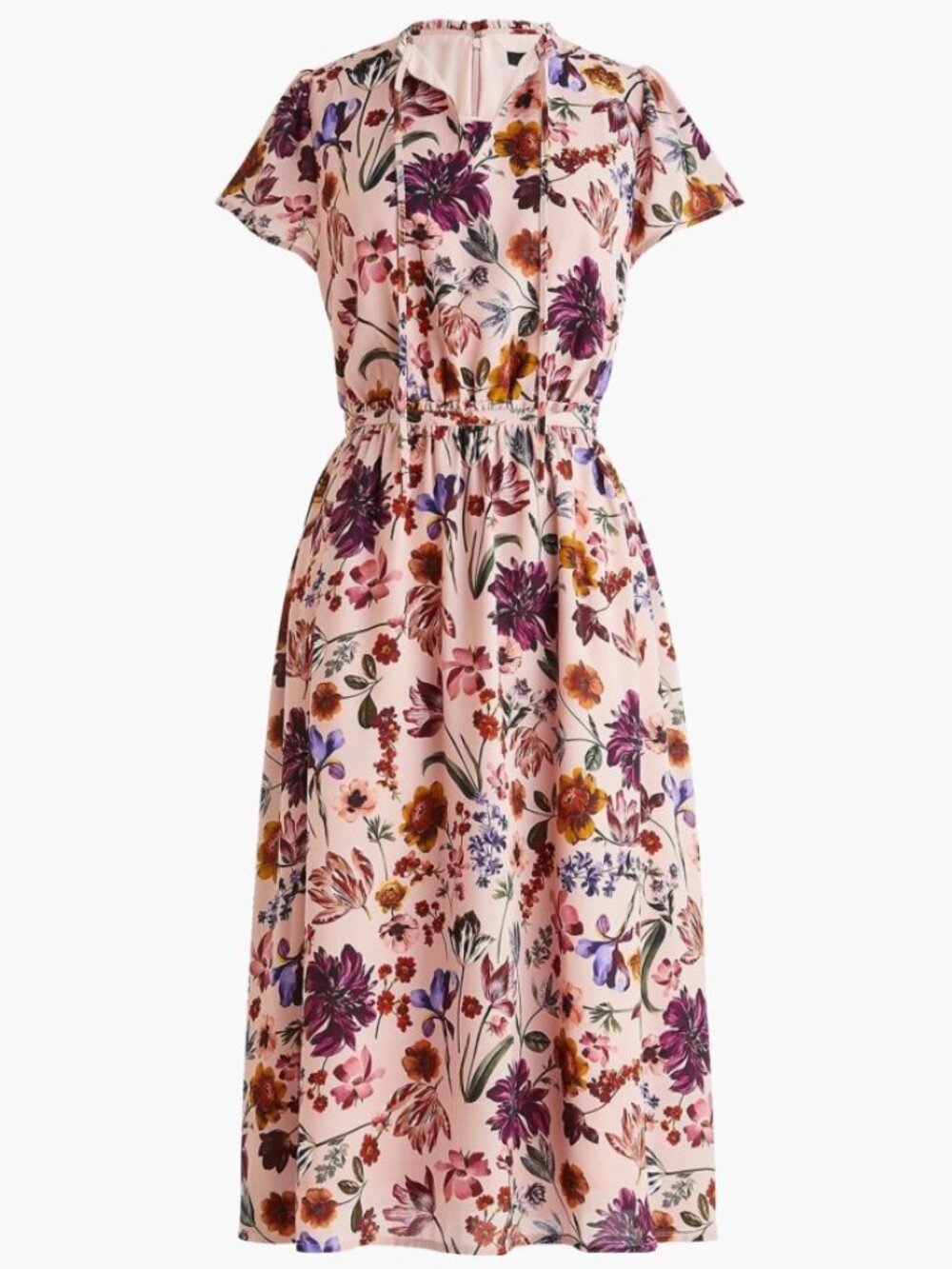 J. Crew Short-Sleeve Midi Dress Micro Ruffle Collar, Dutch Floral Pink — Small
